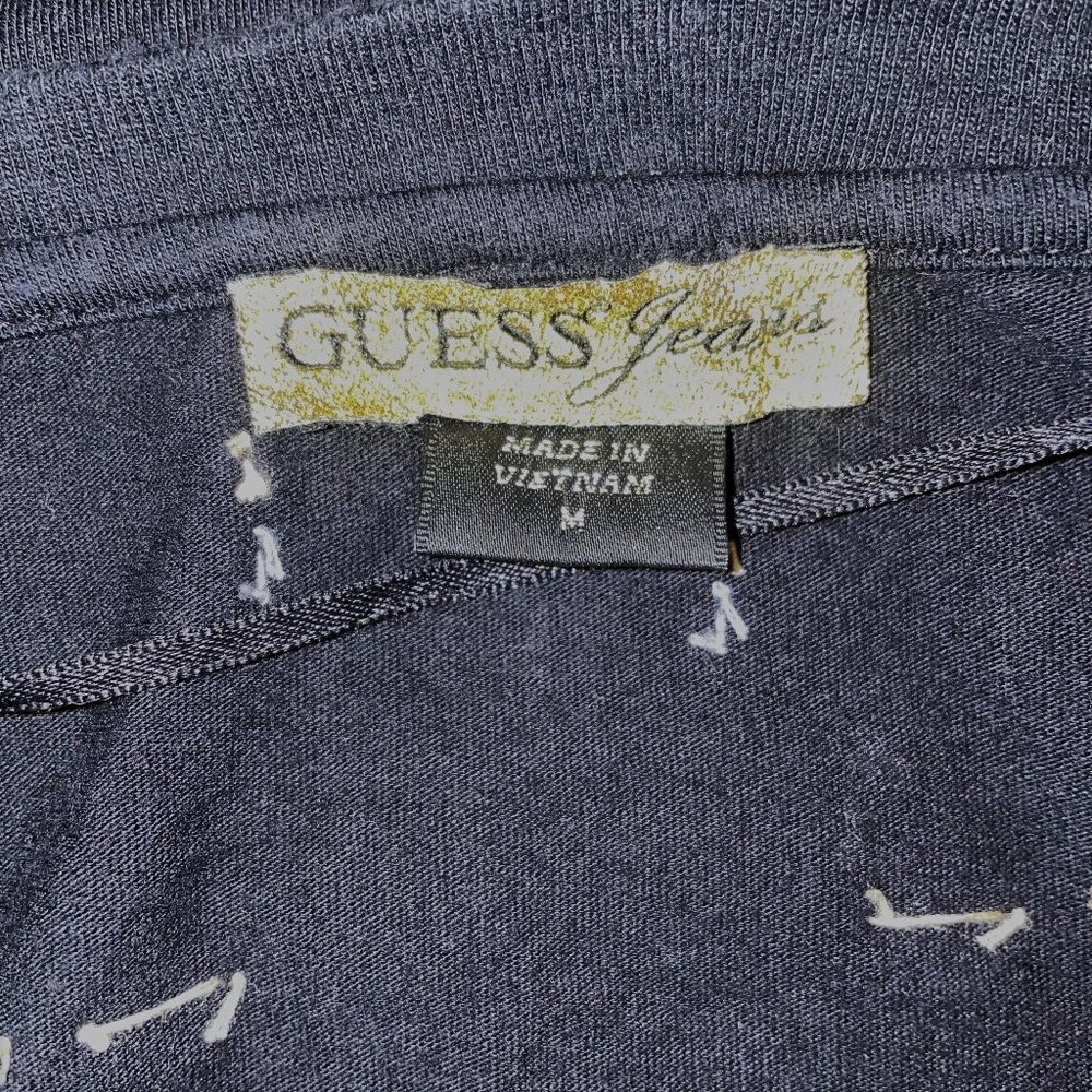 Vintage GUESS 1981 Beaded Gold Logo & Heart Print Black Knit Top Size M T-Shirt - Picture 9 of 11